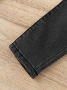 SHEIN Young Girl Cat Whisker Washed Jeans - Dark Grey - View 5