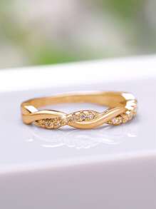 1pc Fashionable Cubic Zirconia Decorated Cufflink Ring, Women's Engagement Gift - Yellow Gold - View 3