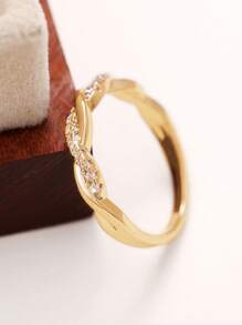 1pc Fashionable Cubic Zirconia Decorated Cufflink Ring, Women's Engagement Gift - Yellow Gold - View 5