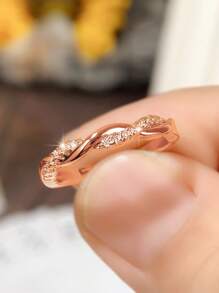 1入組時尚方晶鋯石裝飾開口戒指適合女士適用於訂婚禮物 - 玫瑰金 - 查看 4