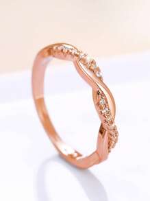 1入組時尚方晶鋯石裝飾開口戒指適合女士適用於訂婚禮物 - 玫瑰金 - 查看 5