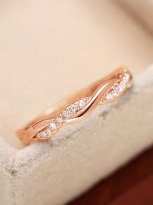 1入組時尚方晶鋯石裝飾開口戒指適合女士適用於訂婚禮物 - 玫瑰金 - 查看 6