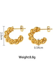 Uworld 1對極簡扭轉設計手環不銹鋼大圈耳環,鍍白金18k金cc大圈耳環,適用於日常佩戴,防水