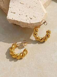 Uworld 1對極簡扭轉設計手環不銹鋼大圈耳環,鍍白金18k金cc大圈耳環,適用於日常佩戴,防水