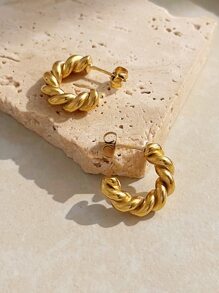 Uworld 1對極簡扭轉設計手環不銹鋼大圈耳環,鍍白金18k金cc大圈耳環,適用於日常佩戴,防水