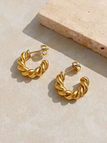 Uworld 1對極簡扭轉設計手環不銹鋼大圈耳環,鍍白金18k金cc大圈耳環,適用於日常佩戴,防水