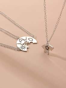 4pcs/set Heart & Letter Charm Necklace - Silver - View 1
