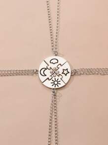 4pcs/set Heart & Letter Charm Necklace - Silver - View 2