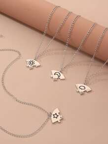 4pcs/set Heart & Letter Charm Necklace - Silver - View 3