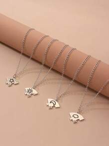 4pcs/set Heart & Letter Charm Necklace - Silver - View 4
