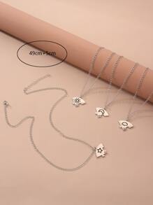 4pcs/set Heart & Letter Charm Necklace - Silver - View 5