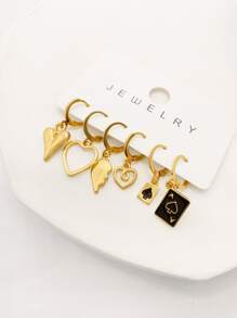 6pcs/set Heart & Square Drop Earrings - Yellow Gold - View 2
