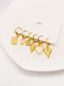 6pcs/set Heart & Square Drop Earrings - Yellow Gold - View 3