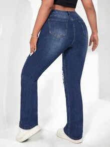 SHEIN ICON Jeans de pierna amplia desgarro - Azul lavado oscuro - Ver 5