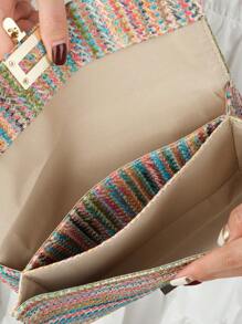 Vacation Straw Bag Striped Turn Lock Flap - Multicolor - View 4