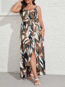 SHEIN VCAY Vestido de tirantes con estampado con cinturón - Multicolor - Ver 4