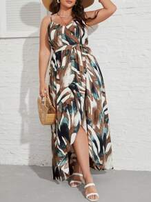 SHEIN VCAY Vestido de tirantes con estampado con cinturón - Multicolor - Ver 5