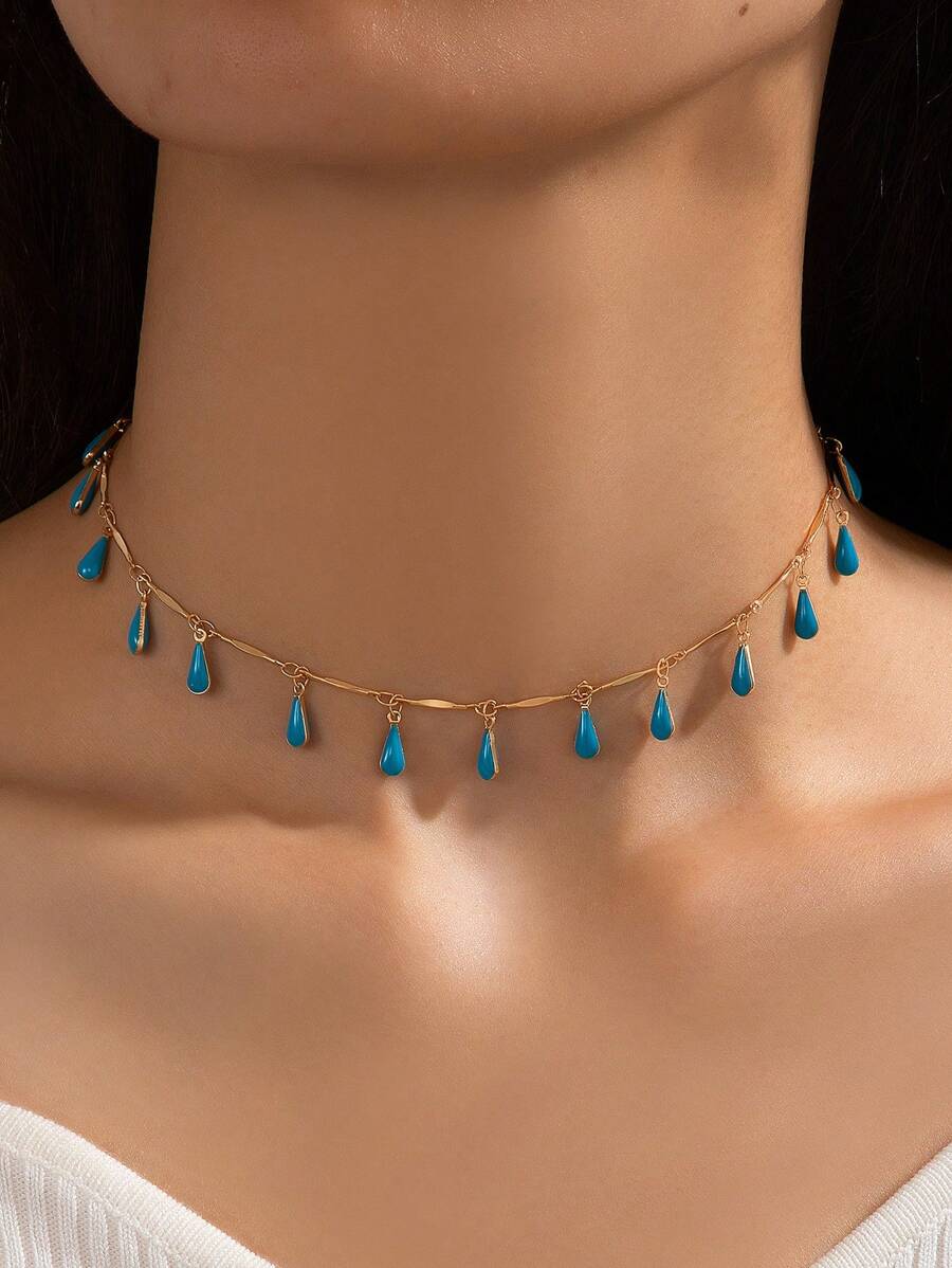 imoli 1 chiếc vòng cổ choker tua rua nhỏ giọt bằng hợp kim kẽm tối giản dành cho nữ, quà tặng (Dây chuyền thủ công tùy chỉnh theo kích cỡ. Số lượng mặt dây chuyền thay đổi, Màu sắc nhỏ giọt có thể khác một chút do màu thủ công và thay đổi theo lô)
