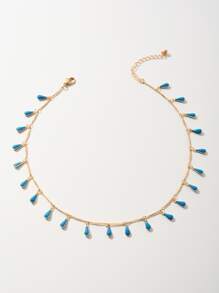 imoli 1 chiếc vòng cổ choker tua rua nhỏ giọt bằng hợp kim kẽm tối giản dành cho nữ, quà tặng (Dây chuyền thủ công tùy chỉnh theo kích cỡ. Số lượng mặt dây chuyền thay đổi, Màu sắc nhỏ giọt có thể khác một chút do màu thủ công và thay đổi theo lô) - Màu xanh lam - Xem 4