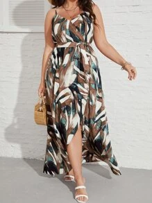 SHEIN VCAY Vestido de tirantes con estampado con cinturón - Multicolor - Ver 7