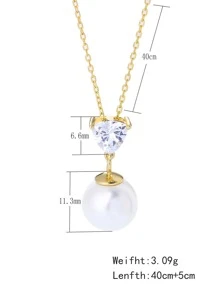 仿珍珠和水钻装饰银项链 - 金色 - 查看 3