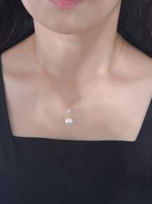 仿珍珠和水钻装饰银项链 - 金色 - 查看 5