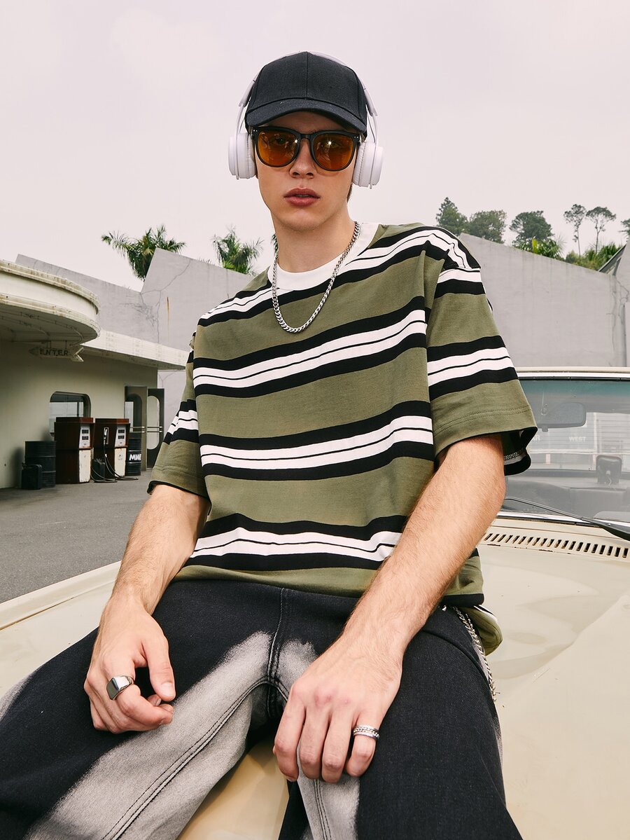 Áo thun & Áo lót Nam Sọc Giải trí - màu xanh lá - Xem 1