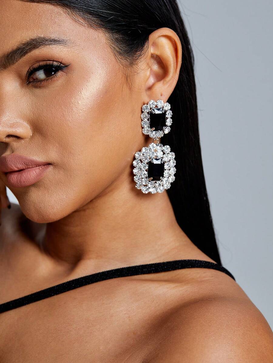 SHEIN SXY Cubic Zirconia Geometric Drop Earrings - Multicolor - View 1