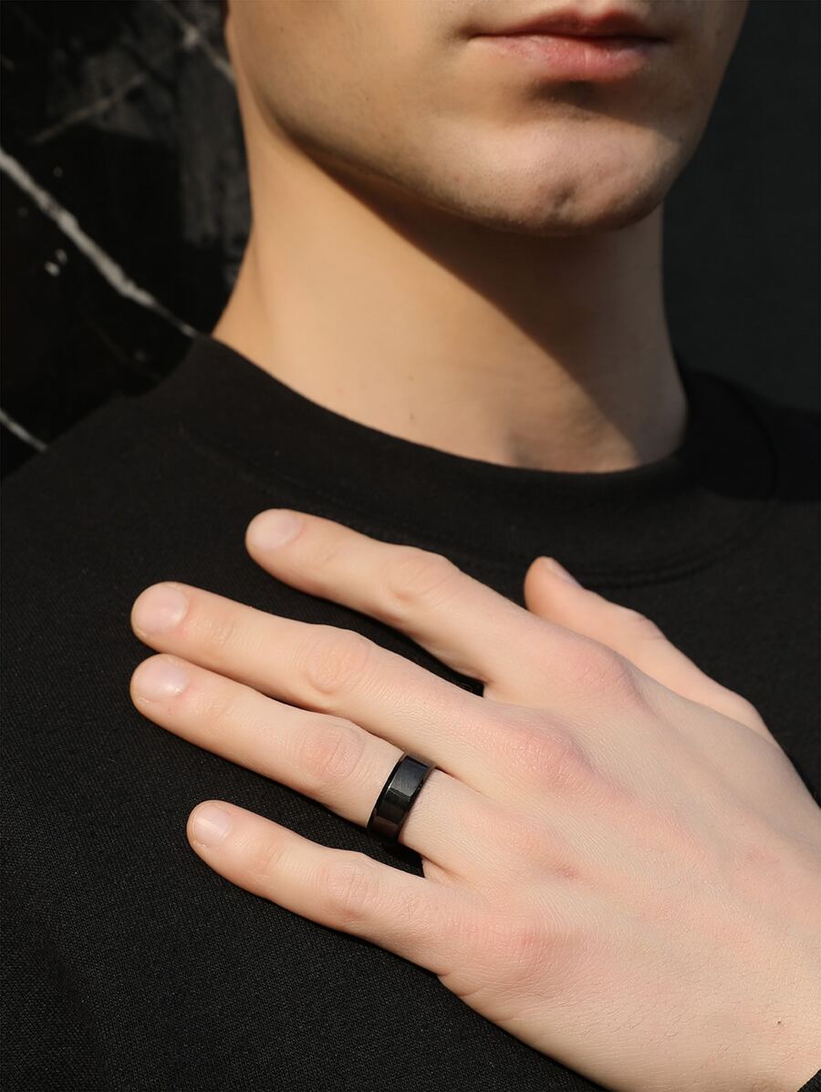 FEEL STYLE 1pc Simple Stainless Steel Geometric Closed Ring For Men's Daily Wear - Black - View 1
