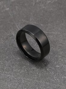 FEEL STYLE 1pc Simple Stainless Steel Geometric Closed Ring For Men's Daily Wear - Black - View 6