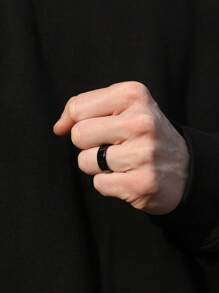 FEEL STYLE 1pc Simple Stainless Steel Geometric Closed Ring For Men's Daily Wear - Black - View 4