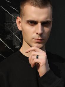 FEEL STYLE 1pc Simple Stainless Steel Geometric Closed Ring For Men's Daily Wear - Black - View 5