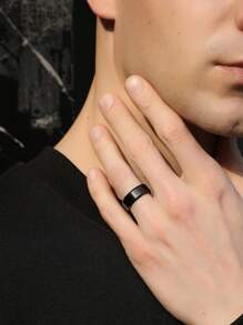 FEEL STYLE 1pc Simple Stainless Steel Geometric Closed Ring For Men's Daily Wear - Black - View 3