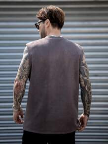 Men Solid Suedette Tank Top - Dark Grey - View 2
