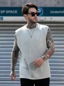 Men Solid Suedette Tank Top - Light Grey - View 1