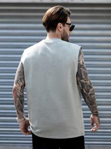 Men Solid Suedette Tank Top - Light Grey - View 2