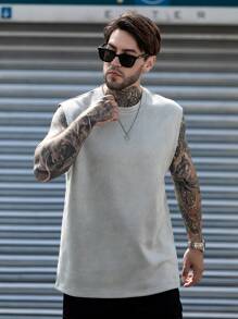 Men Solid Suedette Tank Top - Light Grey - View 4