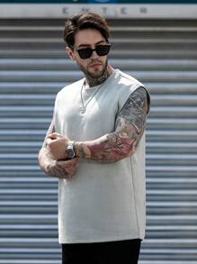 Men Solid Suedette Tank Top - Light Grey - View 5