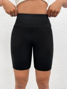 SHEIN EZwear 條紋織帶側騎行褲