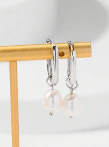 Hihho 1對時尚人造珍珠裝飾耳墜適合女士日常裝飾 - 銀色 - 查看 12