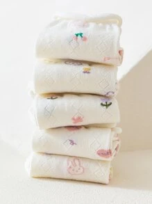 5雙入組卡通兔熊圖案捲邊中筒童袜 - 彩色 - 查看 6