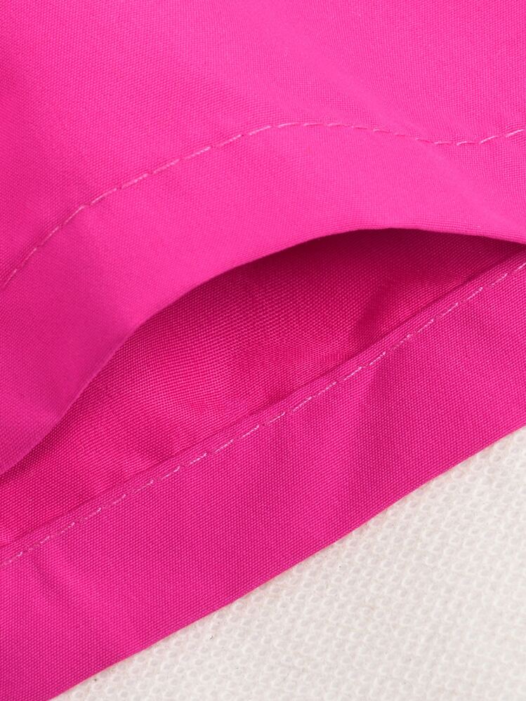 Men's Solid Color Drawstring Waist Beach Shorts, Minimalist Vacation Design,Hawaiian - Hot Pink - View 4