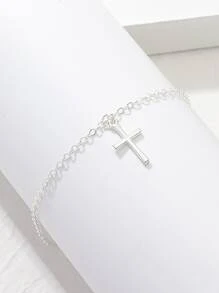 1pc Fashion Zinc Alloy Cross Charm Anklet For Women For Daily Decoration - Silver - View 1