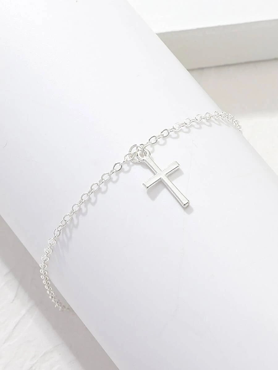 1pc Fashion Zinc Alloy Cross Charm Anklet For Women For Daily Decoration - Silver - View 1