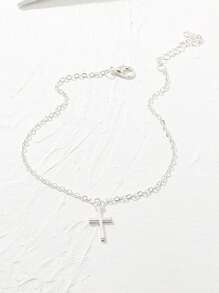 1pc Fashion Zinc Alloy Cross Charm Anklet For Women For Daily Decoration - Silver - View 2