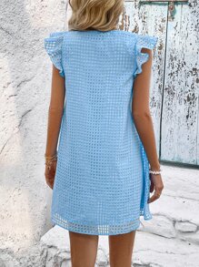 SHEIN VCAY Ruffle Trim Smock Dress - Baby Blue - View 2