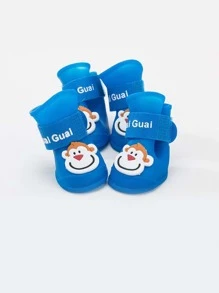 4 cái Cartoon Monkey Decor Pet Giày cho chó ngoài trời - Màu xanh lam - Xem 1