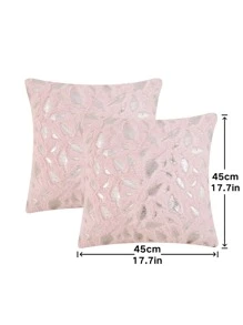 1 Pc Feather Embossed Pink Pillow Cover, Without Pillow Inner - Multicolor - View 2