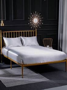 素色緞面床笠套裝不附帶墊芯 - 白色 - 查看 2