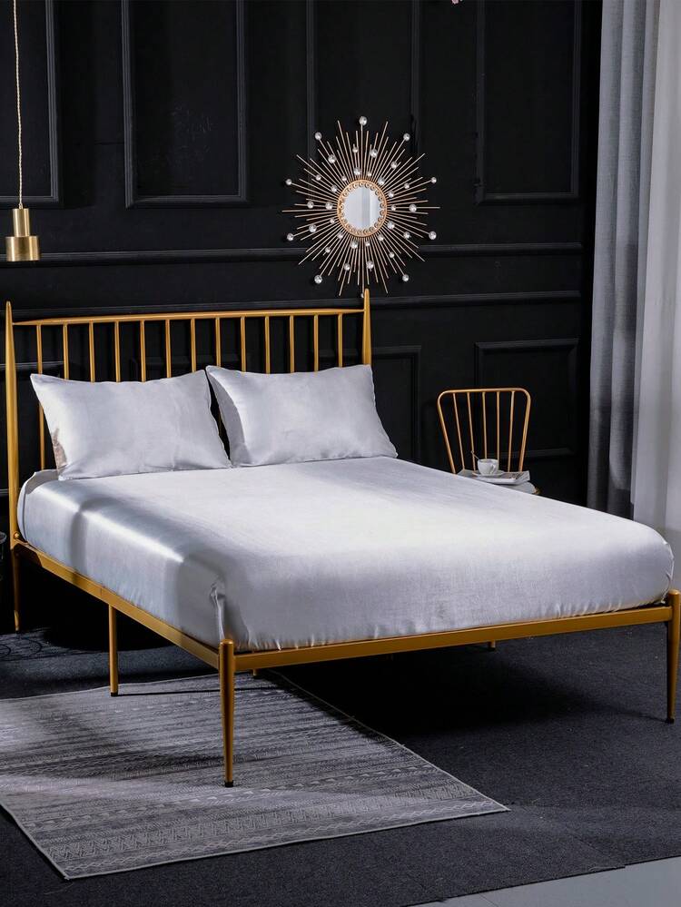 Solid Satin Fitted Sheet Set Without Filler - White - View 2